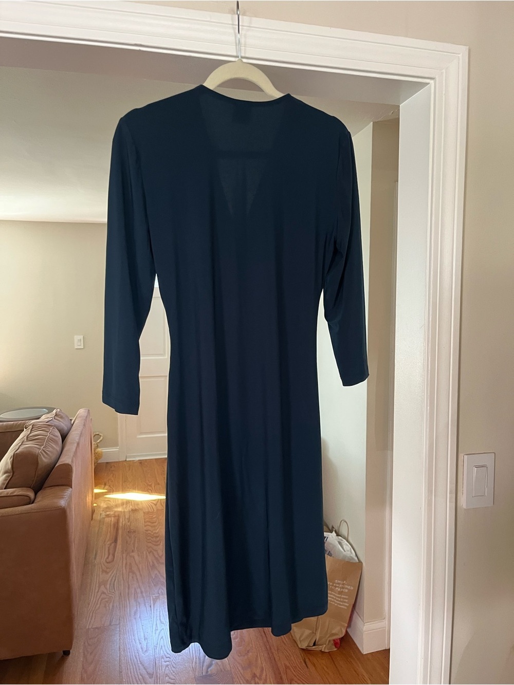 Anne Klein Wrap Midi Dress with Buckle, SIZE MEDIUM, Deep Green Blue - Picture 3 of 5